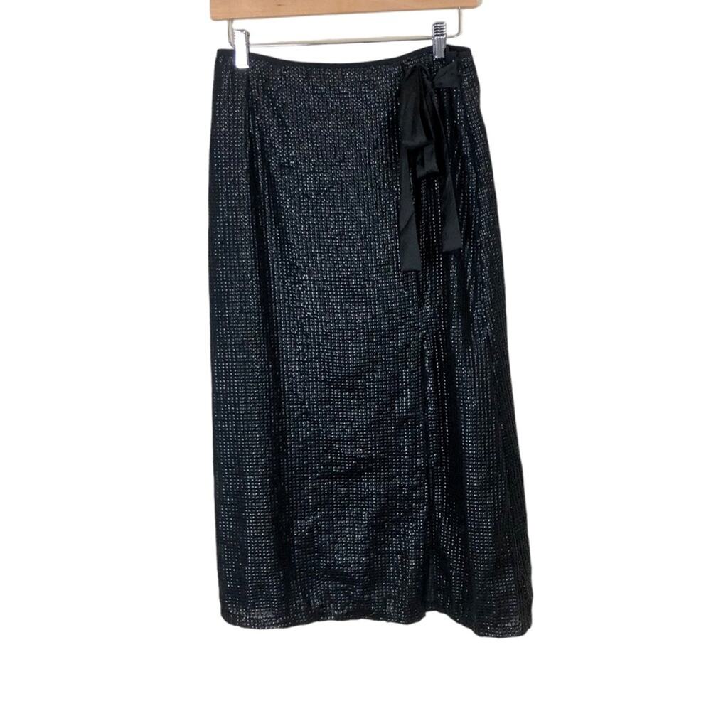 Something Navy Sequin A-line Tie Front Midi Skirt Size Small